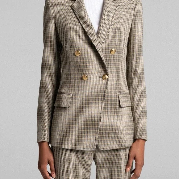 ALC Sedgwick Green Yellow Plaid Gold Double Breasted Blazer Preppy Fall Tailored - Picture 14 of 16